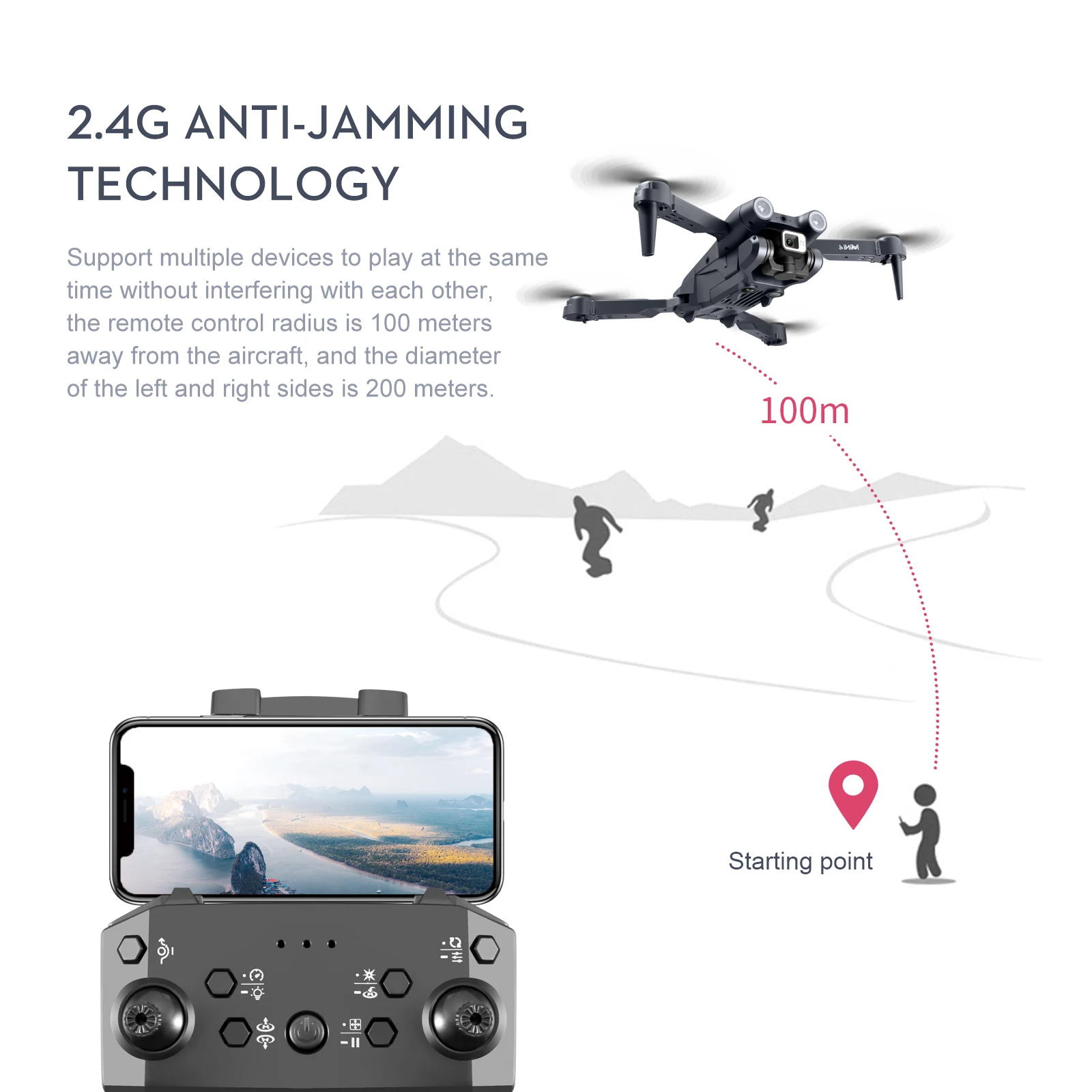 KBDFA MINI4 Drone, 2.4g anti-jamming technology iik support
