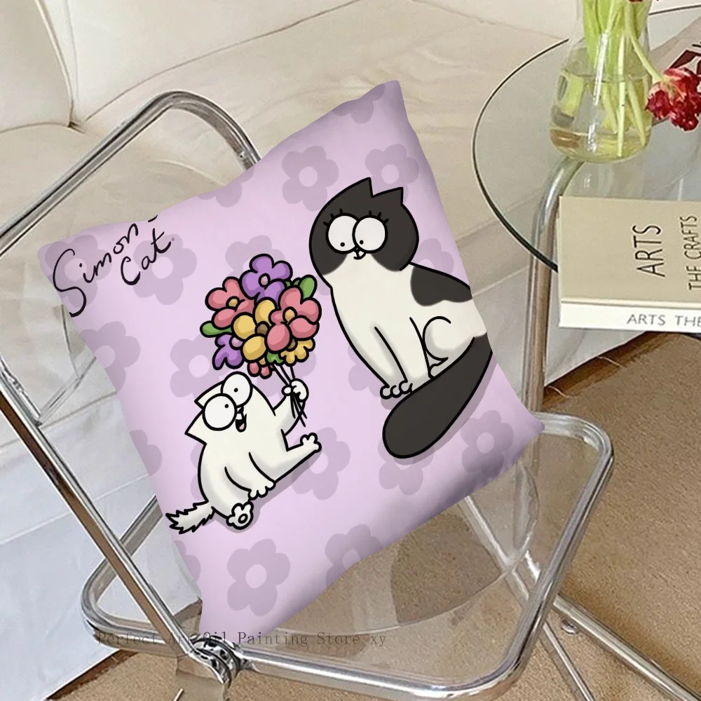Cartoon S-Simons-Cat Cute Pillow Case Square Pillow Bedroom Sofa Leisure Comfort Cushion Car Living Room Home Decoration 40X40 4
