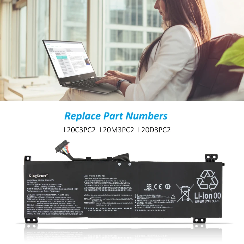 Bateria do Portátil de Kingsener L20m3pc2 L20c3pc2 para Lenovo Ideapad Jogos 15ach6 15ihu6 82k1 82k2 L20l3pc2 L20d3pc2 11.52v 45wh - Imagem 3