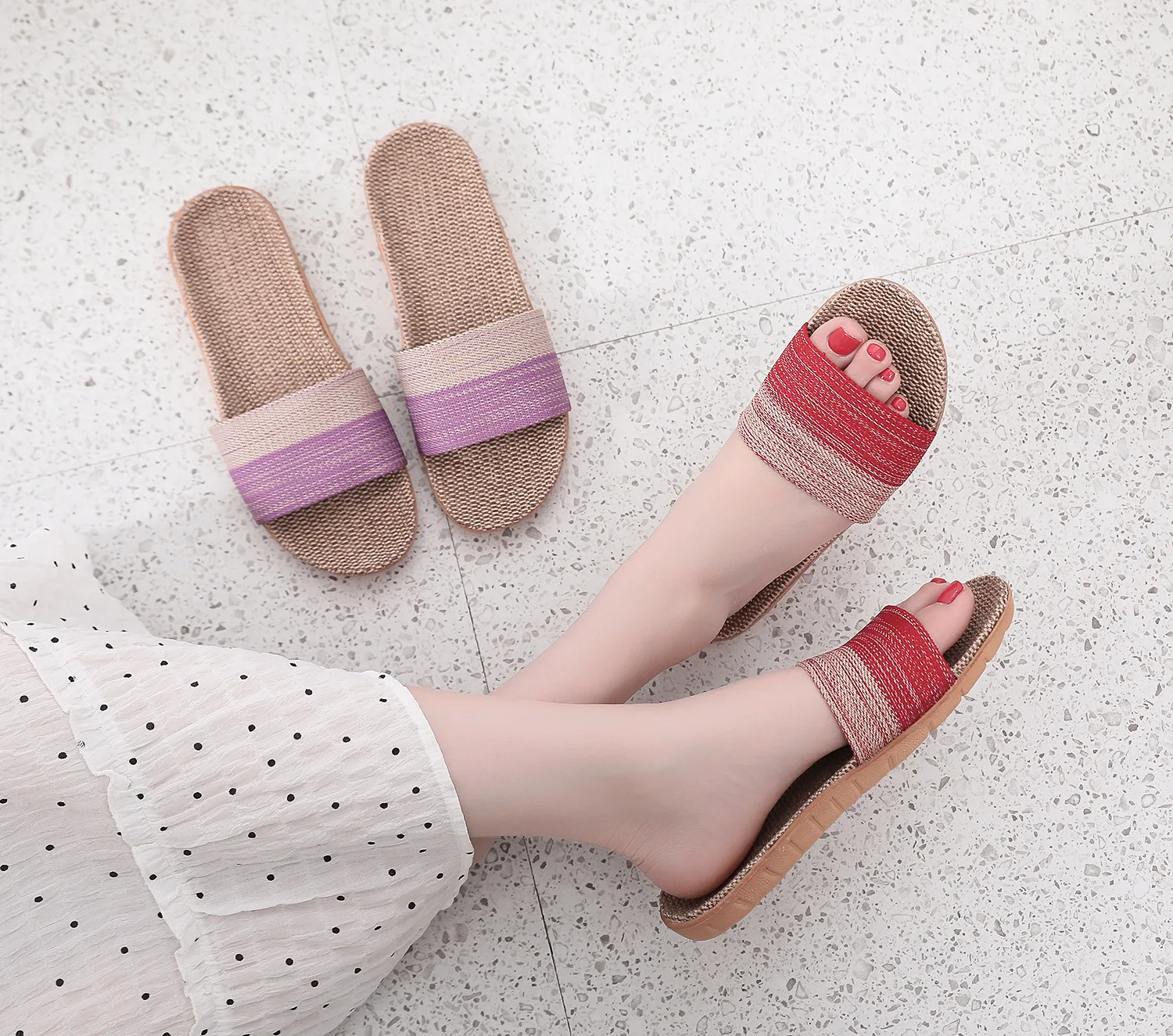 

Women Slipper Flip Flops Flat Sandals Linen Lightweight Casual Summer Slippers Women For Home Ladies Slide Zapatillas Mujer