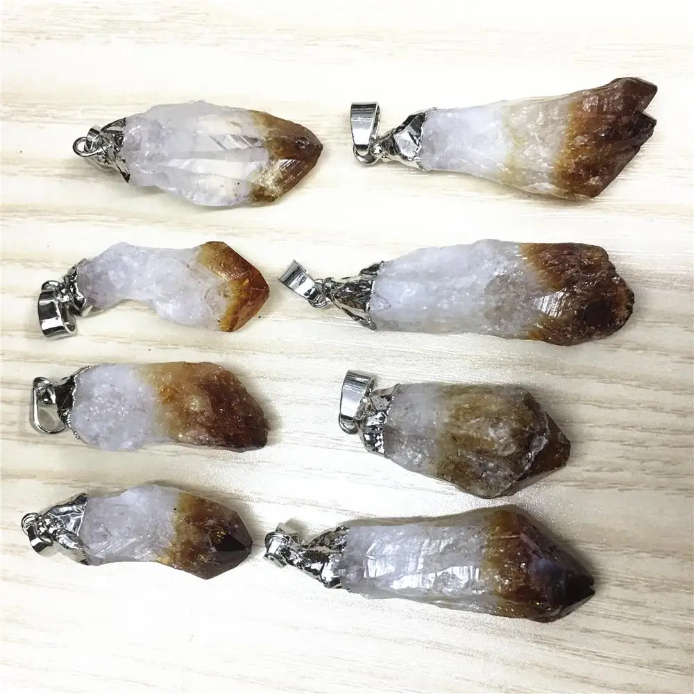 Hot Fashion Natural Stone Pendant Necklace Raw Ore Citrines Yellow Crystal Stone Reiki Pendants Jewelry Making 6pcs Wholesale