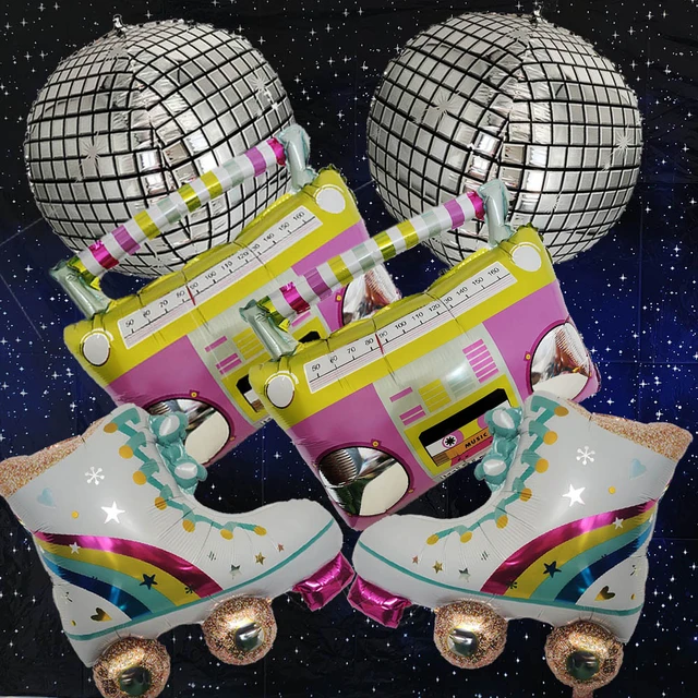 Retro Roller Disco Foil Balloon Mix, Rainbow (Set of 4) – Boom