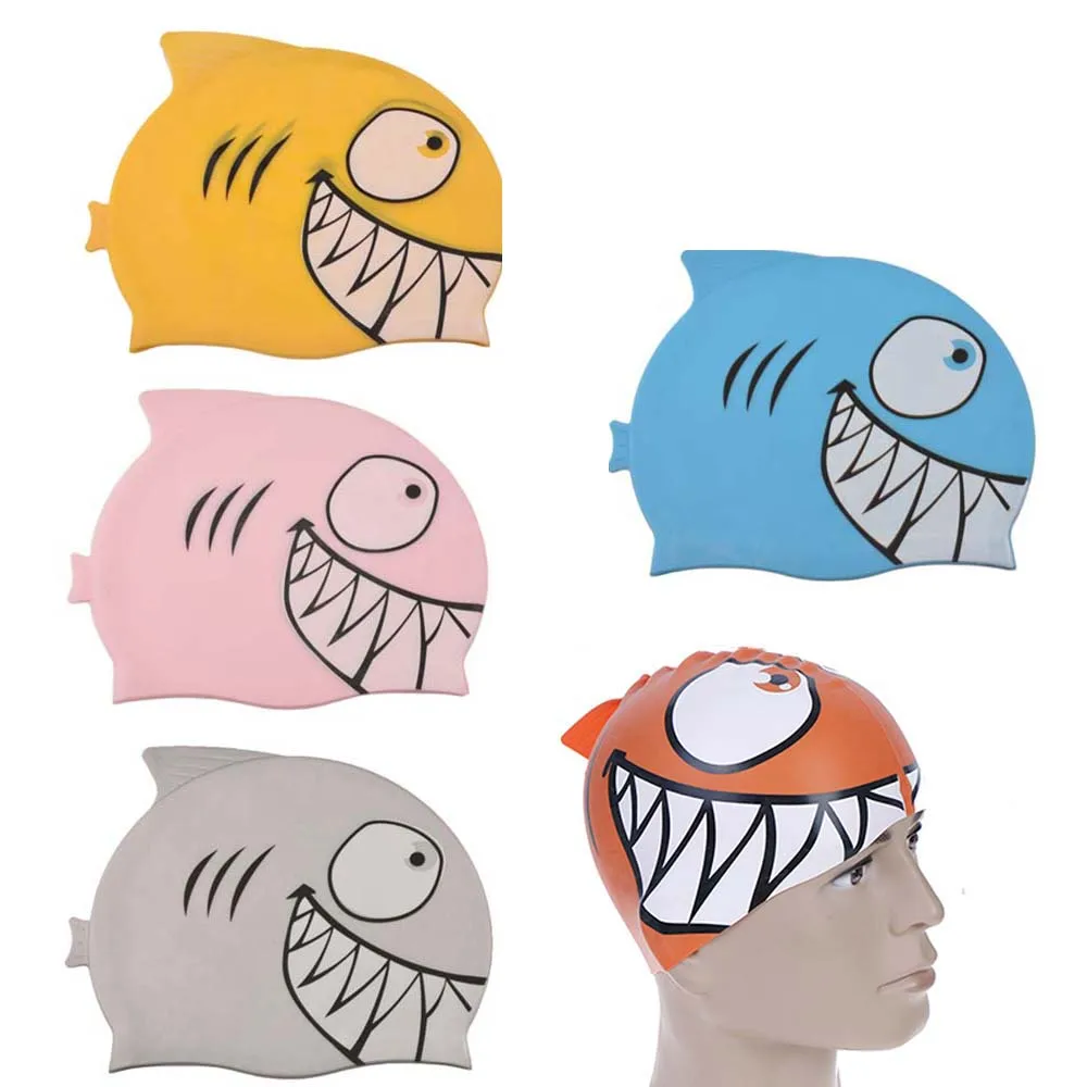 Cartoon Shark Swimming Cap Children's Silicone Children's Pool Cap Ear Protection Waterproof Swimming Equipment For Boys And Gir