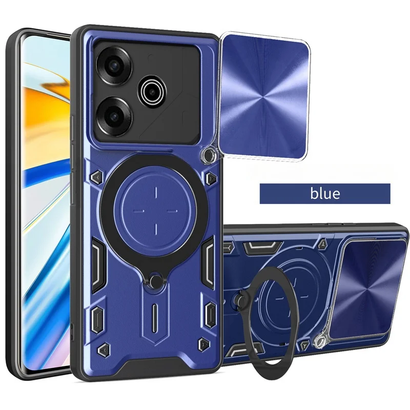Magnetic Ring Armor Shockproof Phone Case with Lens Protector