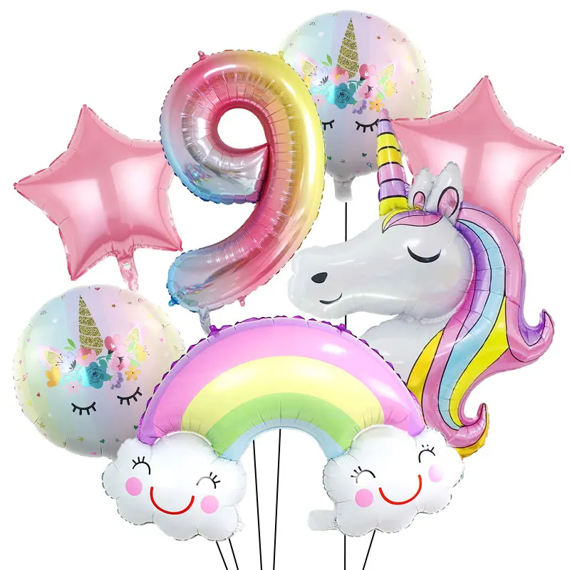 Einhorn-Geburtstagsparty-Dekorationsset mit Tassen, Tellern, Tischdecke, Servietten, Banner, Kuchenständer, Aufklebern und niedlichen Luftballons für Mädchen – Detail 32