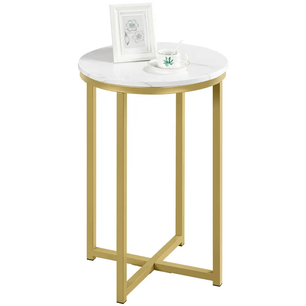 

Easyfashion X-Based Faux Marble Side Table White/Gold Furniture Living Room