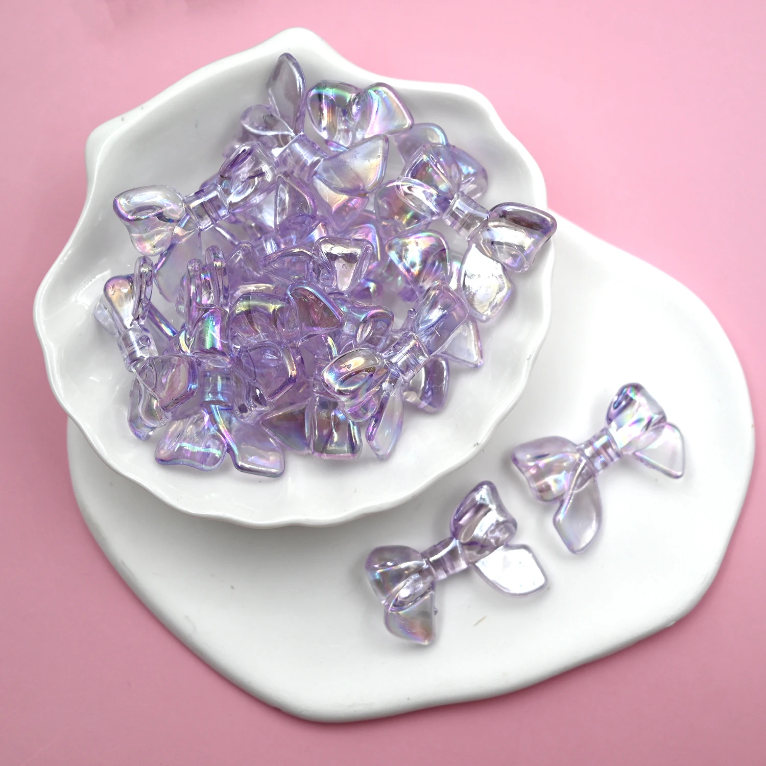 

10pcs AB Purple Colorful Butterfly Bow Acrylic Beads Loose Spacer Beads For Jewelry Making Needlework DIY Handmade Accessories