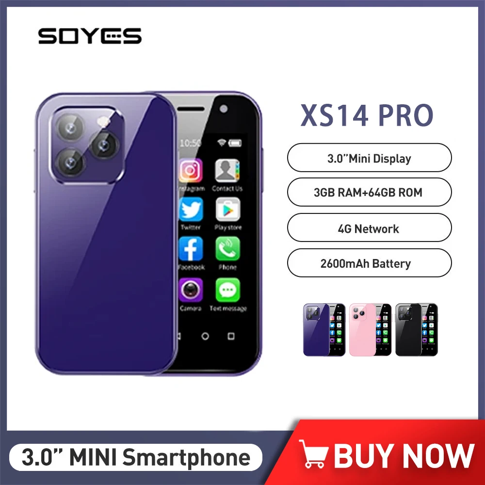 soyes-xs14プロのミニ携帯電話30インチ画面3gb-ram64gb-romwi-figpsandroid-os顔認識2600mahバッテリー