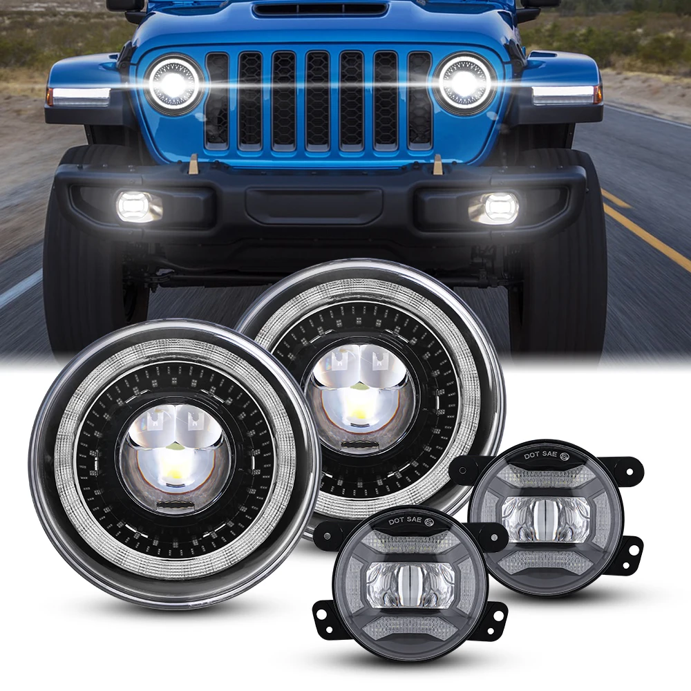 Sup-Light Jeep Jk Jku Car Light Assembly Set, Faro Led Da 7 Pollici E Fendinebbia Da 4 Pollici Per Jeep Wrangler Jk Jku 2007-2018