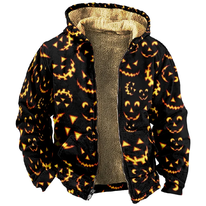 2023 New Halloween Cotton Coat Hooded Sweater Casual Print Long Sleeve Zipper Sweater Thick Cotton Coat Winter