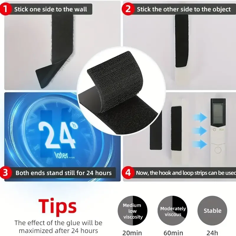 Vinyl Stickers 12/24pairs Heavy-Duty Double Sided Adhesive Mounting Strips Interlocking Tape Reusable Sticky Back Tape for Hanging Organizing