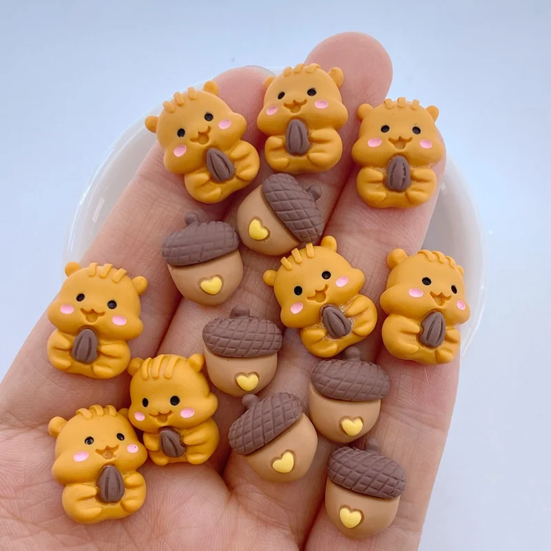 20Pcs New Cute Mini Squirrels And Nut Fruits Series Flat Back Resin Scrapbooking DIY Jewelry Craft Decoration Accessories