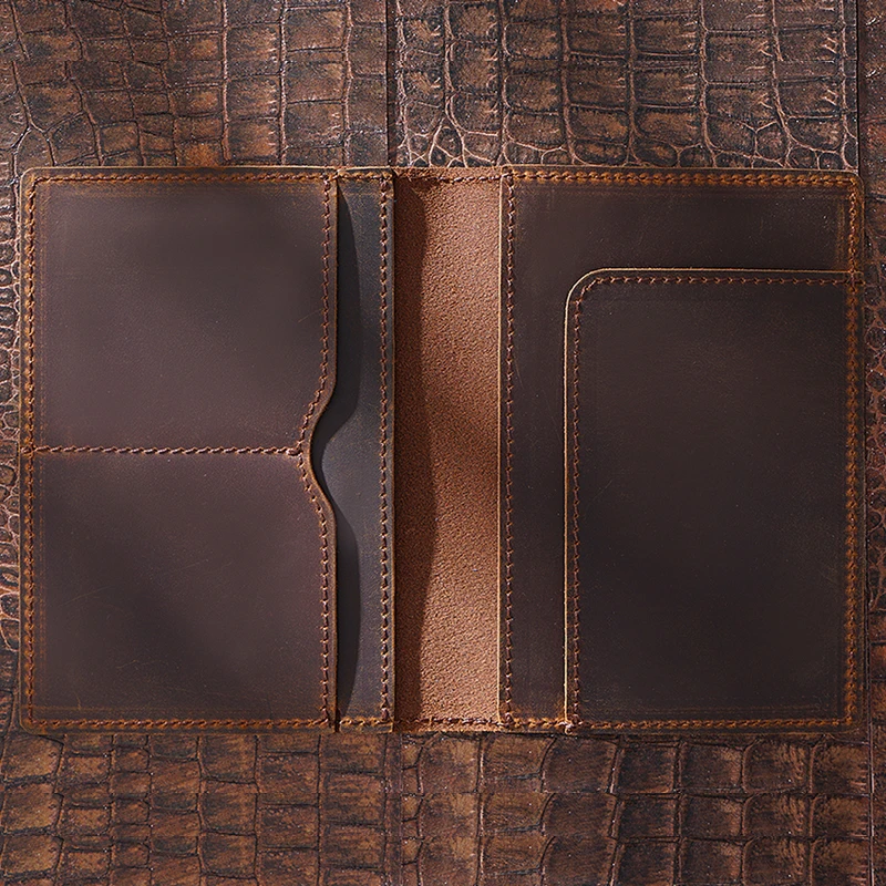 Vintage Genuine Leather Passport Holder for Men - Handmade Cowhide Travel Wallet with RFID Protection