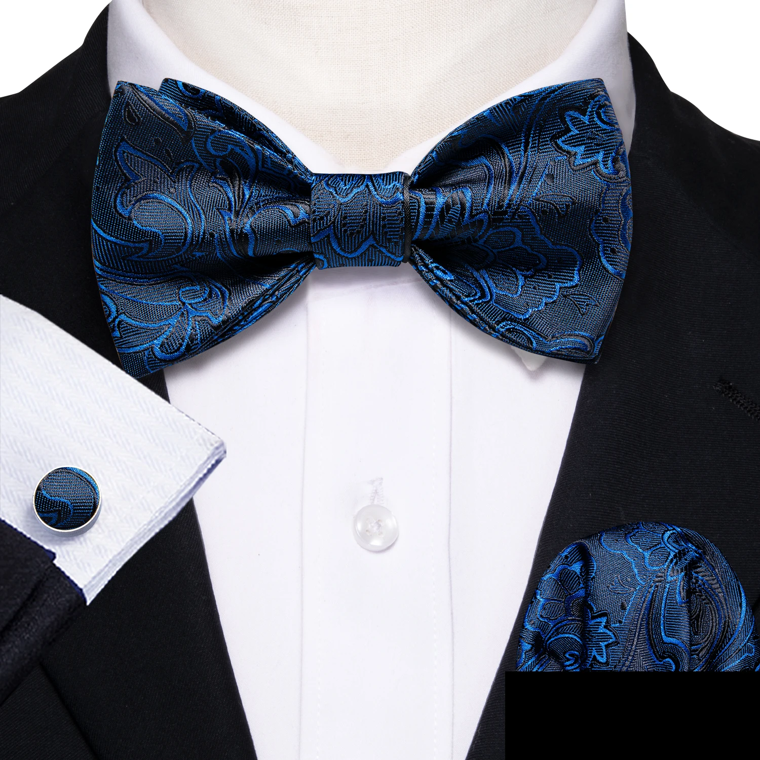 Neck Tie Barry.Wang 100 Colors Silk Mens Self Bowtie Jacquard Paisley Floral Butterfly Bow Tie Hanky Cufflinks For Men Wedding Business