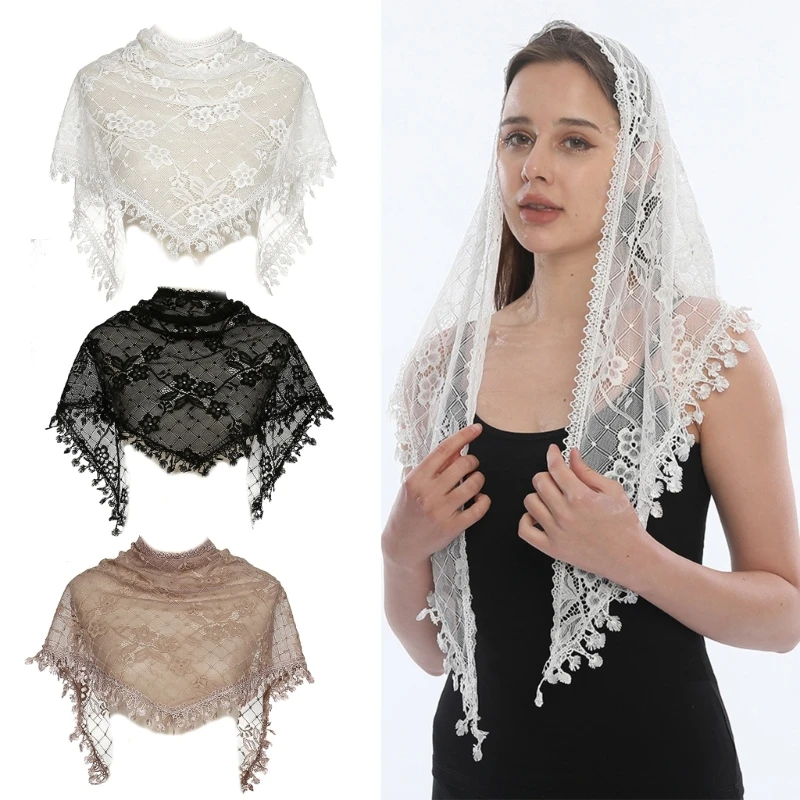 

Floral Lace Head Scarf Chapel Veil for Women Girl Hair Bandanas Ethnic Mantilla Veil Women Headpiece Exotic Headscarf