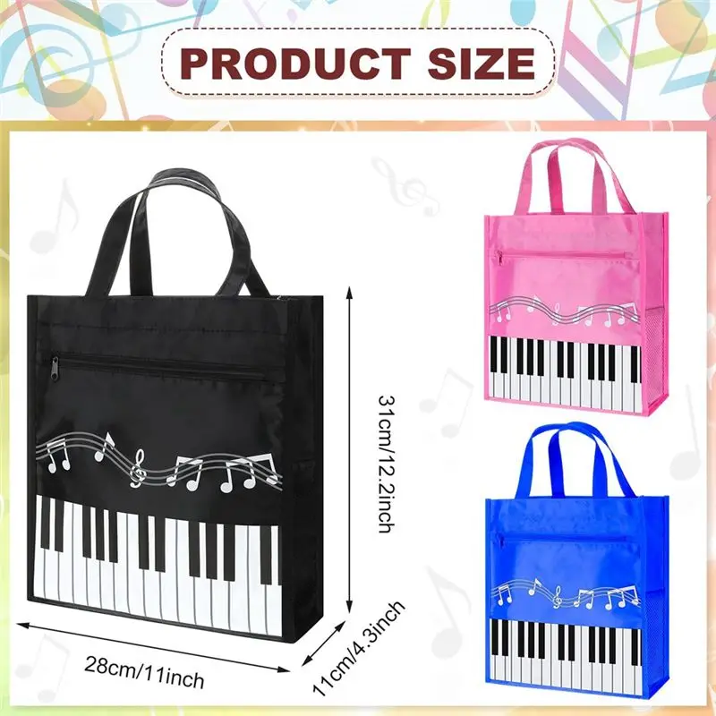 Y23A-3 Pcs 피아노 키 핸드백 작은 피아노 음악 가방 재사용 가능한 토트 백 어깨 쇼핑백 책 가방 토트 내구성