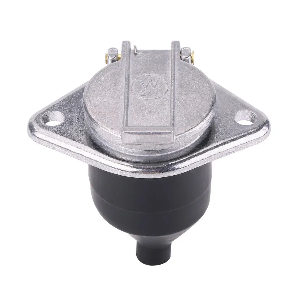 7 Pin Trailer Connector 1pcs 24V Black+Silver Brass Pins Plastic 7-Pin Trailer Socket For Car Semi Truck