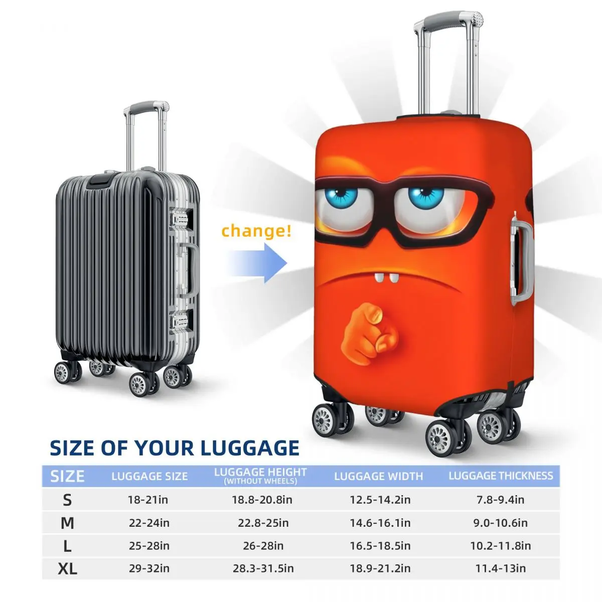 Wearing Glasses Expression Suitcase Cover Funny Cartoon Cruise Trip Protector Flight Fun Luggage Accesories