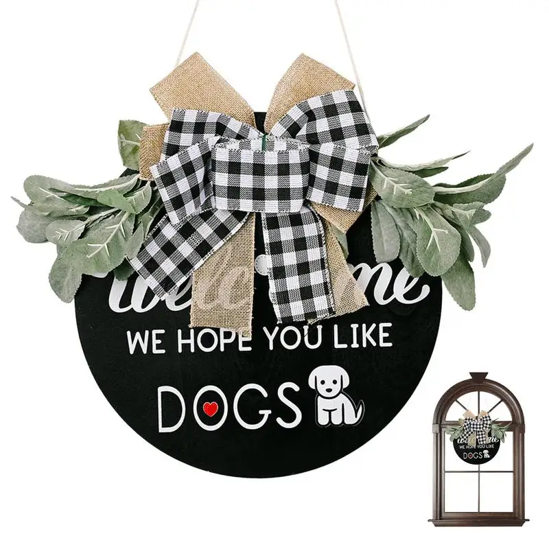 

Front Door Sign Wooden Hung Wall Decor Rustic Welcome Wreaths With Stapled Greenery And Plaid Bow For Porch Outdoor Indoor