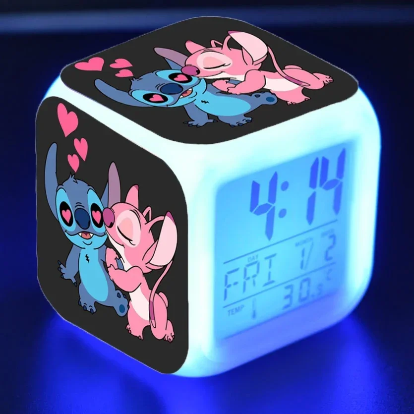 

Cute Disney Cartoon Lilo&Stitch Alarm Clock Growing LED Color Change Digital Light PVC Stitch Figure Toys for Kids Birthday Gift
