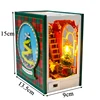 NEW DIY Christmas Diary Book Nook Wooden Miniature Model Kit Handmade Casa Bookend With Light Bookshelf Home Decor Friends Gifts 6