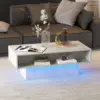 LED Coffee Table with Storage, Rectangular Center Table for Living Room, Modern High Glossy Farmhouse Coffee Table with16 Colors 4