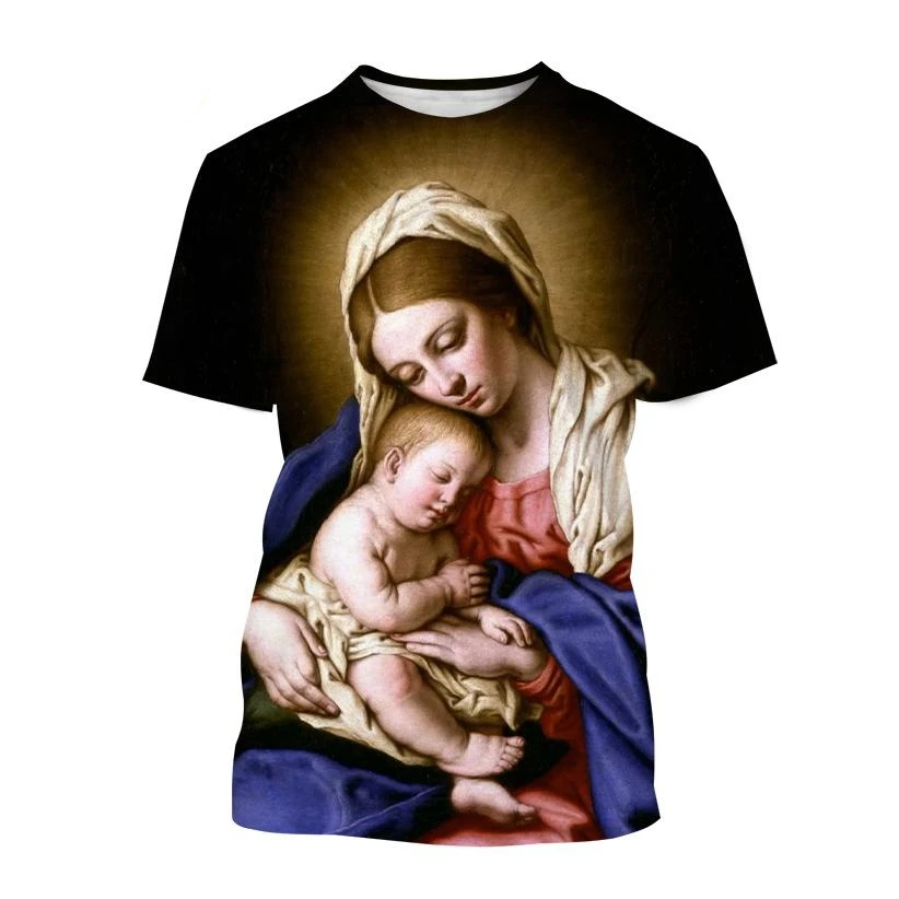 

Hot selling new virginmary 3D printed T-shirt Christianity faith short sleeve Mother of Jesus printed fashion casual Kids tops