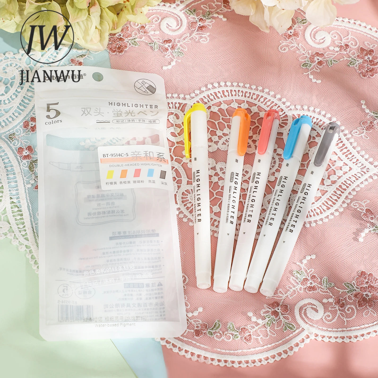 Highlighter Marker 5 Pcs/set Morandi Macaron Color Double-ended Highlighter Set