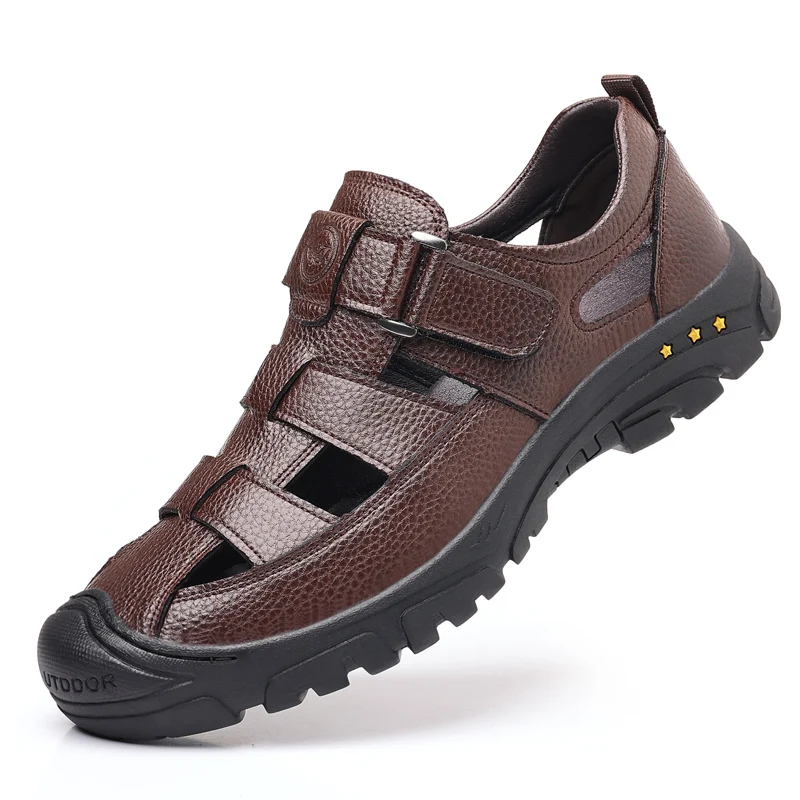 Brown Roman sandals Male Shoes Leather Men Sandals Summer Shoes Fashion Casual Outdoor Beach Slippers Breathable Business
