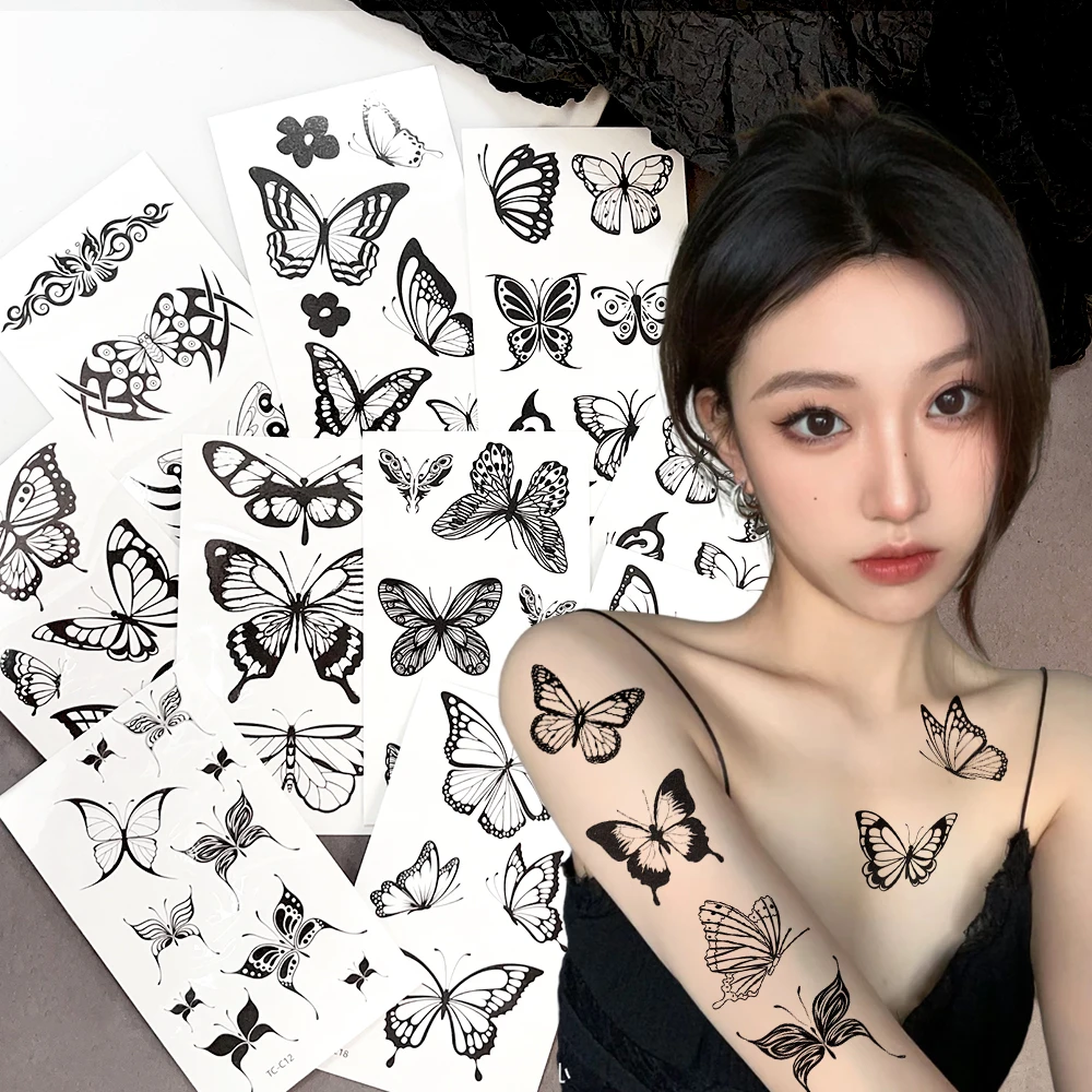 30 fogli di tatuaggi temporanei con farfalla nera per donne, adesivi per tatuaggi impermeabili, adatti per tatuaggi finti realistici per il corpo del braccio - immagine 2