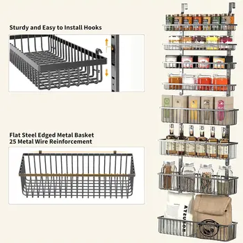 Moforoco 8-Tier Over The Door Pantry Organizer Pantry Organization and Storage Black Hanging Basket Wall Spice Rack Seasoning 4
