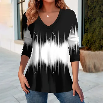 Halloween Fashion geometric pattern 3D Print  V-Neck Long Sleeve T-Shirt Casual Top Polyester Breathable Women's Apparel Tops 1