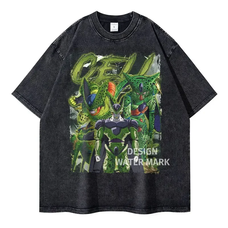 Vintage Washed Anime Dragon T-Shirt Retro Manga Design