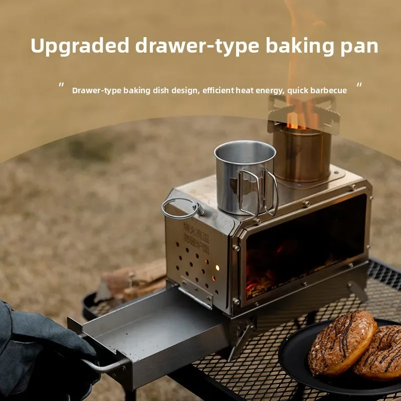 Portable Wood Firewood Square Stove Stainless Steel Outdoor Fireplace Picnic Hiking Camping Wood Burning Stove MOUNTAINHIKER