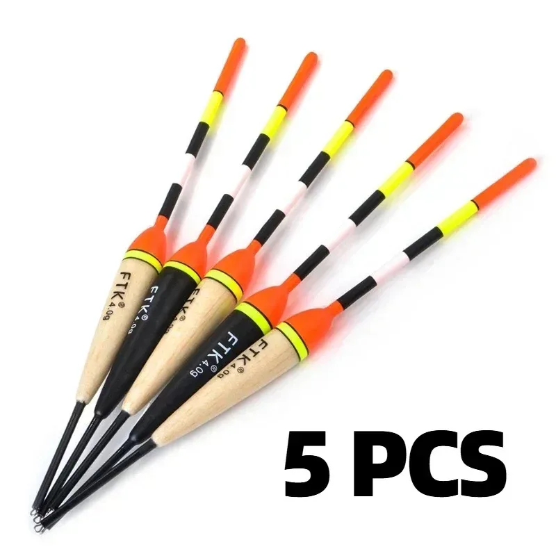 5 flotteurs de pêche haute visibilité néon avec âme bois - Flotteurs anti-torsion 2-5g pour eau douce et mer