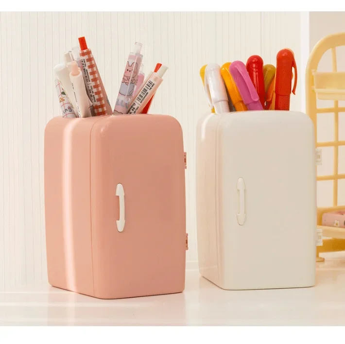 Cute Cartoon pen container Creative Storage Refrigerator Shape Desk Organizer Ornament Student Office Desktop Pen Holder for Desk