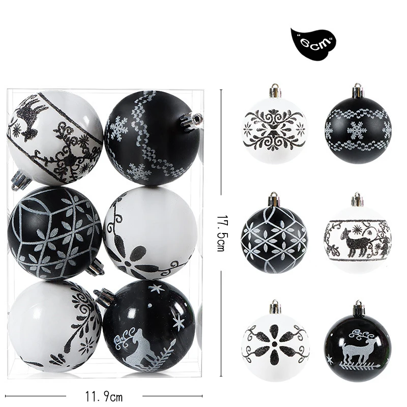 thumbnail image 1 of 6 piezas/caja de bolas navideñas de 6 cm para adornos colgantes de árbol de Navidad, decoración del hogar, adornos de fiesta de Año Nuevo 2025, regalos de Navidad, 1 of 5