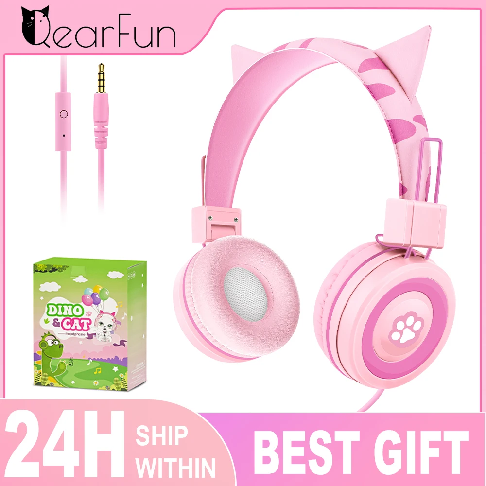 

Girls Cat Ear Headphones for School Over Ear Wired Headphones with Mic Foldable Headphones for Children/Teens/Boys/Girls Gifts