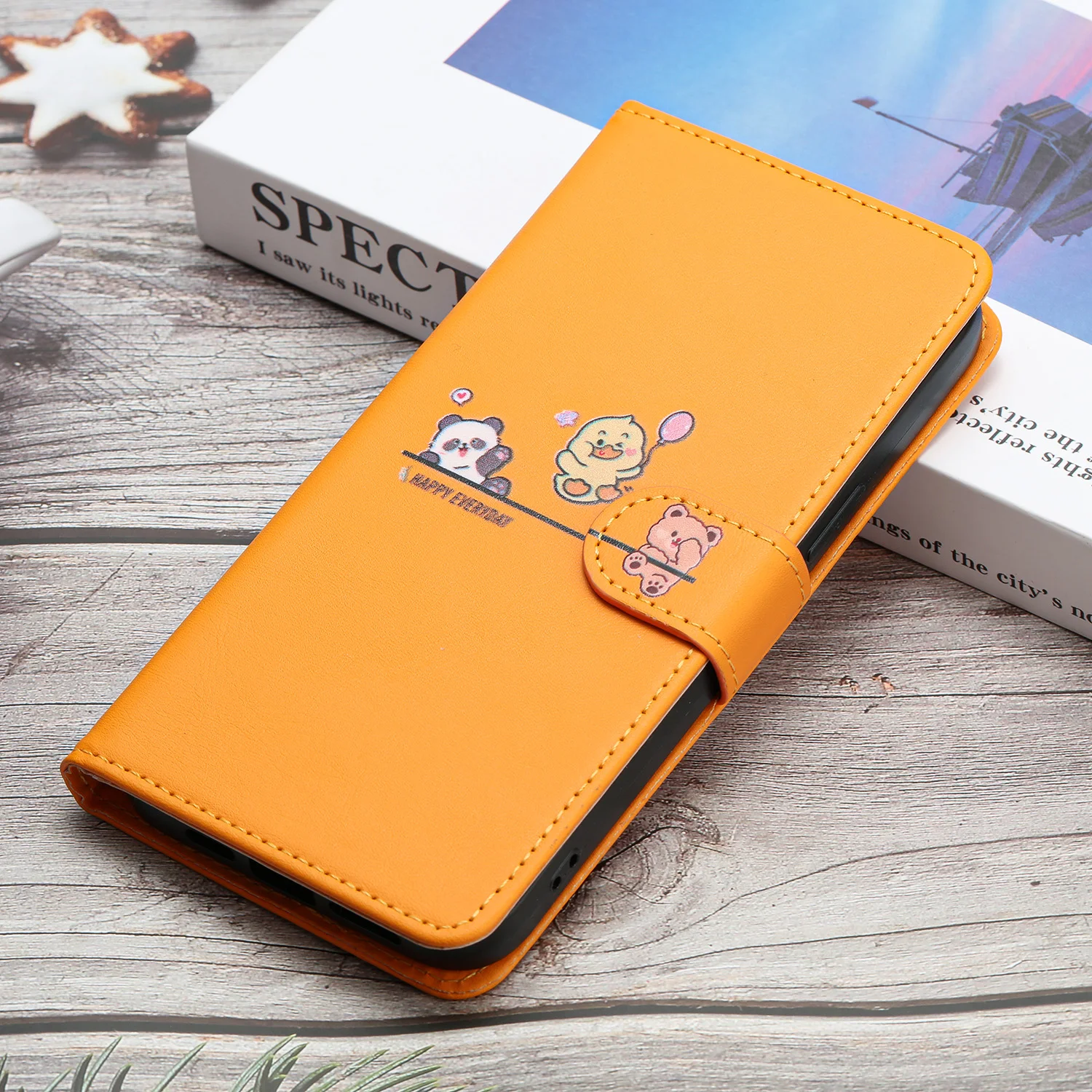 Elegant Leather Wallet Case with Animal Cat Design and Card Holder