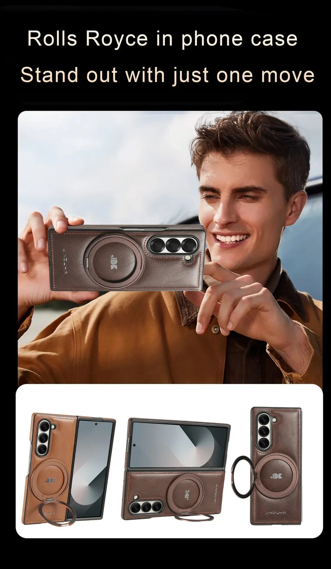 Ring Bracket Leather Case Magnetic Phone Cover For Samsung Galaxy Z Fold 7 6 5 4 3 Magsafe Phone Case Business Leather Shell | Gaffar India