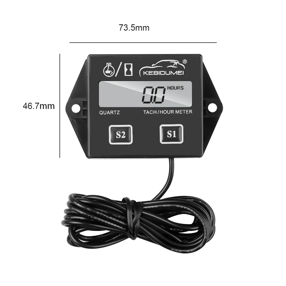 Kebidumei Digital Engine Tach Hour Meter Waterproof Tachometer Gauge Engine RPM LCD Display for Moto Marine Chainsaw Bike Boat