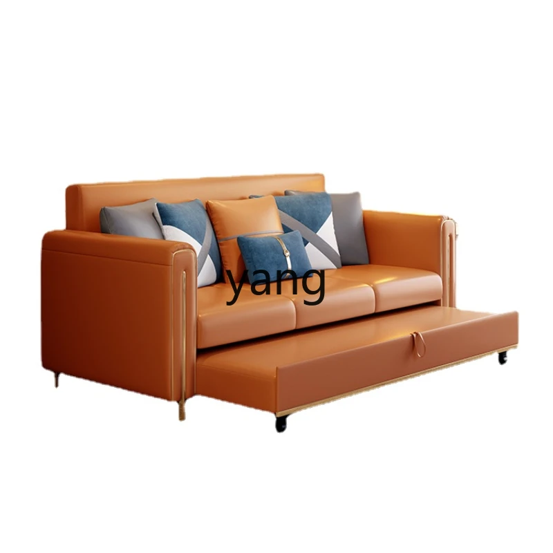 

Yjq Light Luxury Leather Sofa Bed Double Foldable Sitting and Lying Dual-Use Living Room Small Apartment Leather Art
