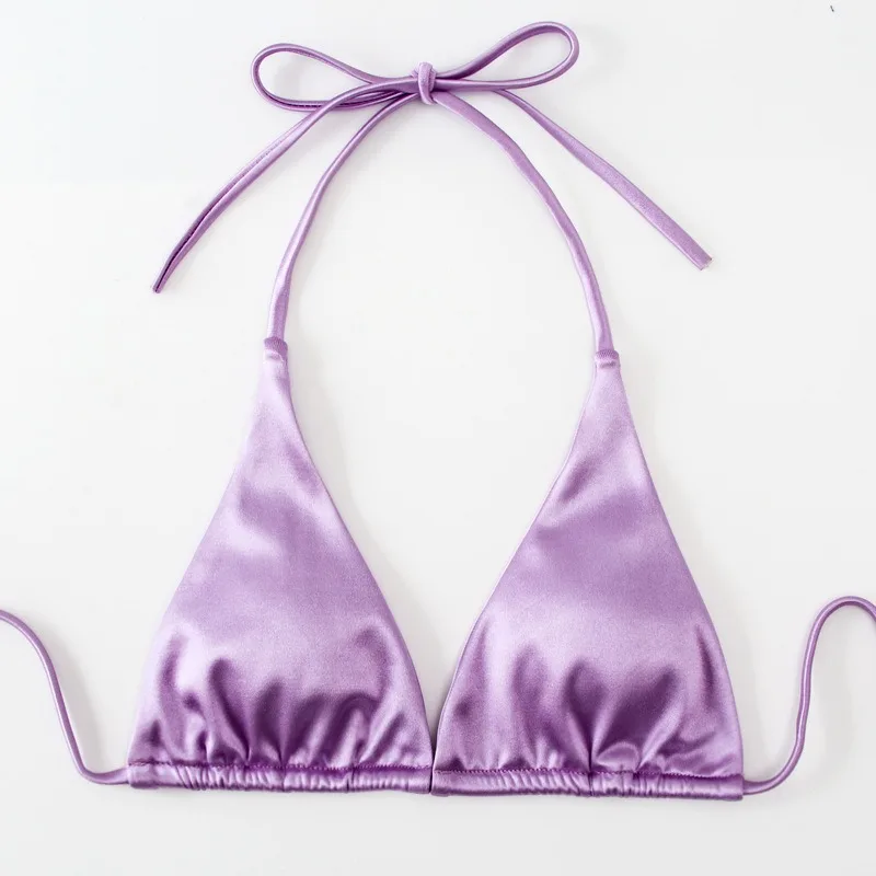 Women's Metallic Halter Top Two Piece Swimsuit Tie Side Triangle Sexy Bikini