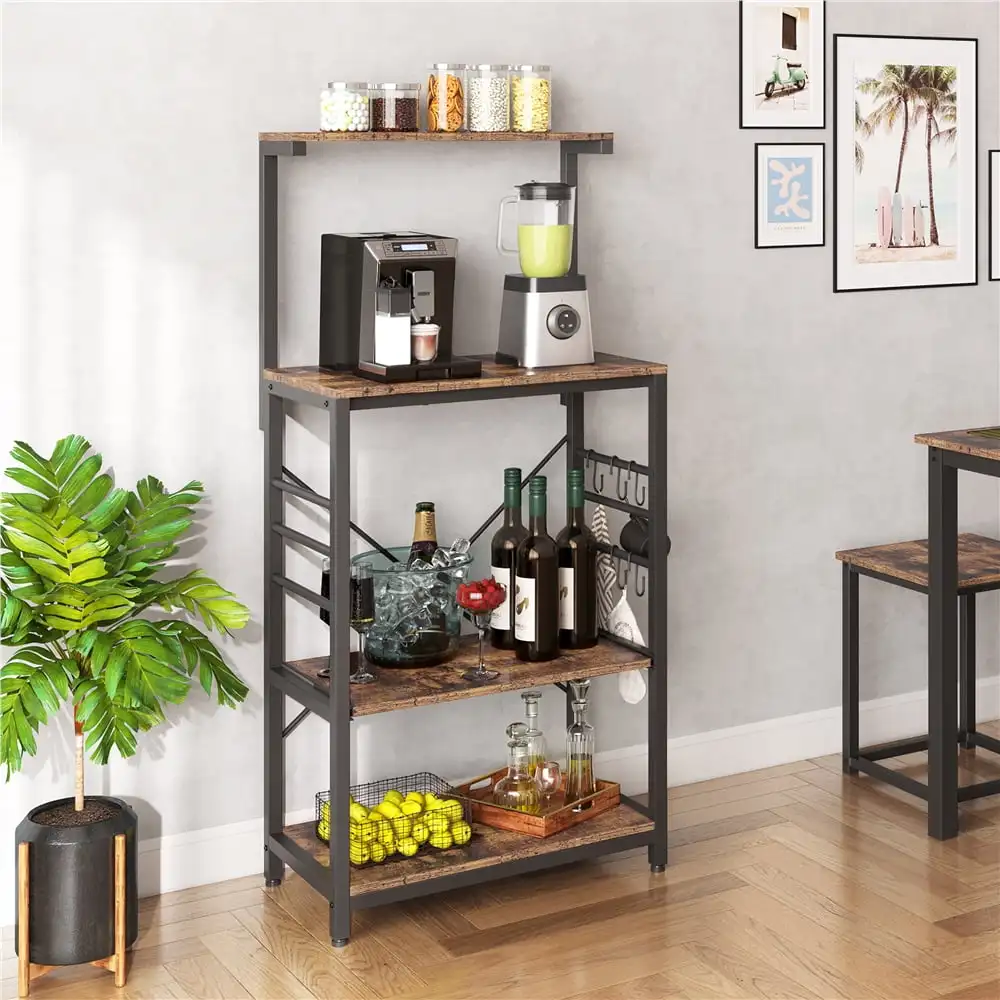

Easyfashion 50''H Kitchen Baker's Rack with Side Hooks, Rustic Brown