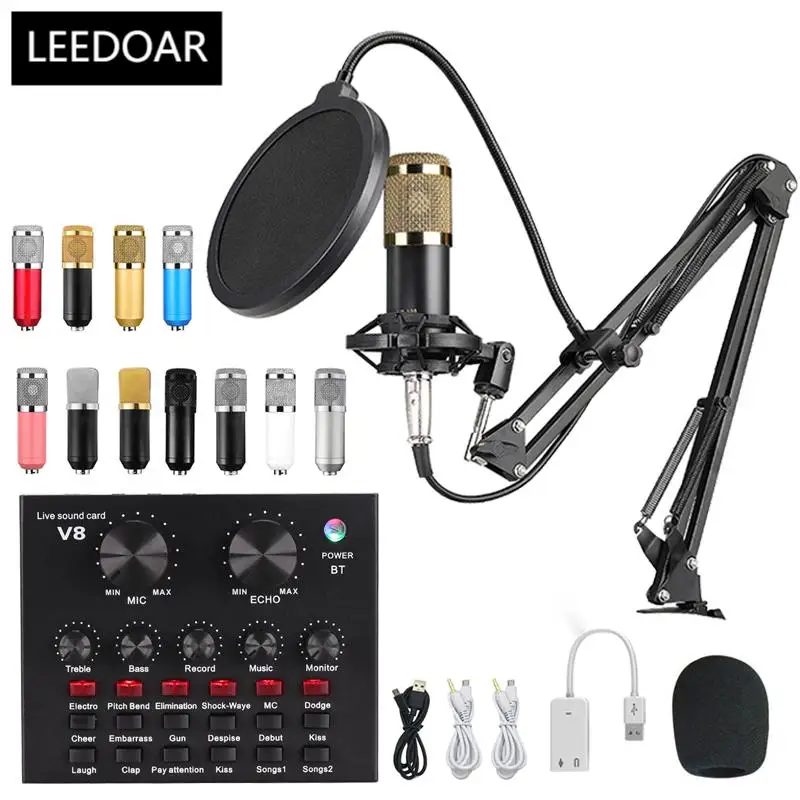 BM800 Microfone Condensador Profissional, V8, V9, V10, Placa de Som, PC, Computador, Áudio, USB, Gravação, Estúdio, Jogo, Transmissão ao Vivo, KTV
