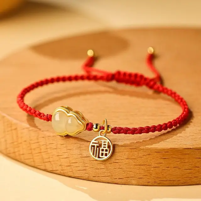 Bracelet classique en corde rouge porte-bonheur avec gourde, carpe koï, lotus et bois de pêche, bijou de mode pour femmes, hommes, couples, cadeau d'amitié, accessoire