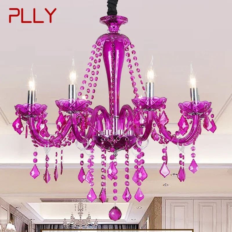 

PLLY European Style Crystal Pendent Lamp Purple Candle Lamp Luxurious Living Room Restaurant Bedroom Girls' Room Chandelier
