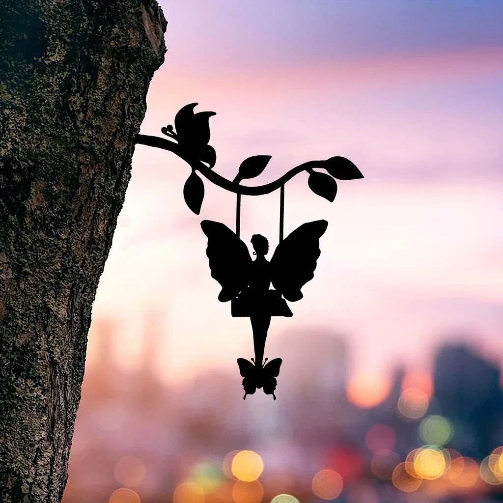 

1pc Metal Wall Art Elf On Branch Steel Silhouette - Perfect for Birthdays, Housewarming Gifts & Outdoor Decoration!
