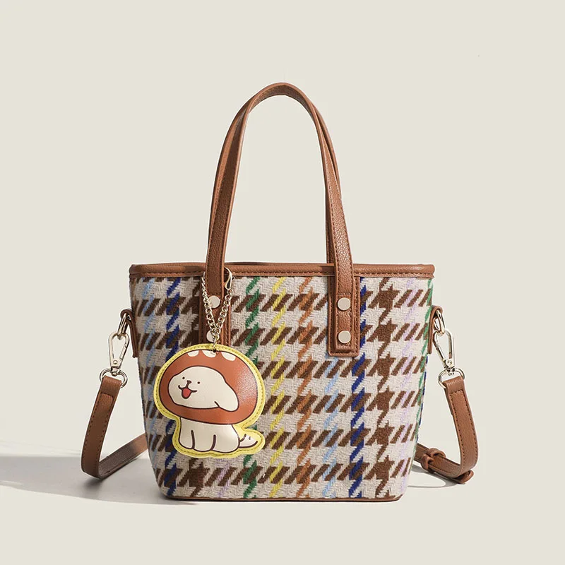 

Fashion Casual Shoulder Bag Women High Quality Lattice Leather Handbags Brown Large Capacity Classic Tote Bag