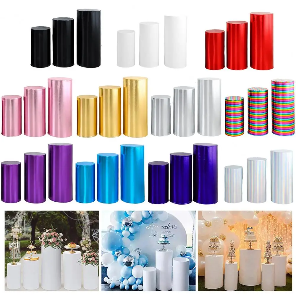 3 Pcs Party Cylinder Pedestal Stand Cover Plinth Pillar Decorative Sleeves Birthday Party Wedding Decor Dessert Party Planner
